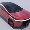 Red Modern Car With Sleek Body Black Roof Red Wheels And Front Light Strip