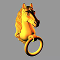 Golden Horse Head Shaped Door Handle with Detailed Mane and Circular Ring Pull Design