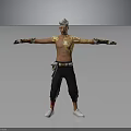3D Character Model With Short White Hair Bare Chest Golden Patterns Wrist Guards Black Pants