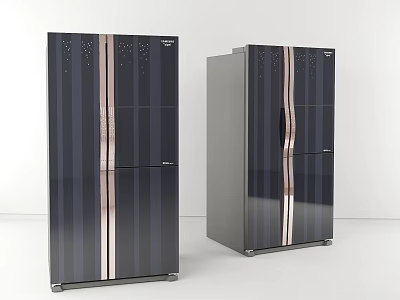 Modern Refrigerators and Freezers with Black Gray Finish and Rose Gold Accents 3d model