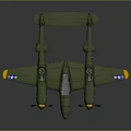 Vintage Green Military Airplane Model With Twin Propellers Yellow Tail And White Star Insignia