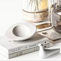 Decorative Ornament Set With Clear Glass Vase Dried Pampas Grass Books And Plates
