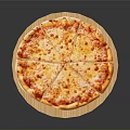 Freshly Baked Classic Cheese Pizza With Tomato Sauce Sliced On Wooden Board