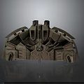 Detailed Futuristic Mechanical Scene Structure With Symmetrical Panels Protrusions And Vents