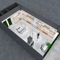 Green Facade Clothing Store Interior With Mannequins Clothing Racks And Lighting