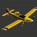 Yellow Small Single Engine Aircraft With Blue Stripes Propeller Wings On Dark Background 3d model
