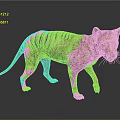 Thylacine 3D Model With Brown Body And Black Stripes Standing On Dark Background With Reflection