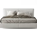 Modern Double Bed With Upholstered Headboard Cozy Blanket Pillows And Sleek Design