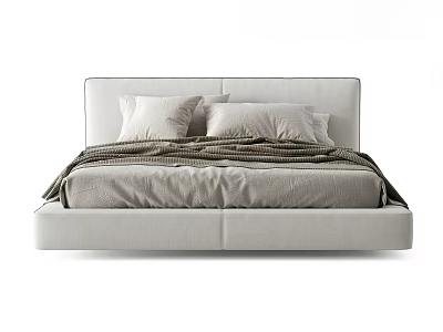 Modern Double Bed With Upholstered Headboard Cozy Blanket Pillows And Sleek Design 3d model