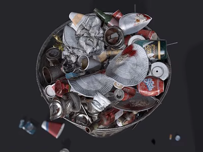 Trash Bin Filled With Various Waste Items Including Cans Plastic And Paper 3d model
