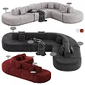 Modern Curved Sofas in Multiple Colors with Pillows Side Tables and Blankets 3d model