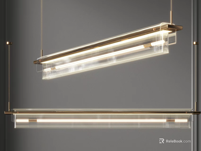 Sleek Modern Rectangular Chandelier With Brass Frame And Glass Lighting Fixture Design 3d model 