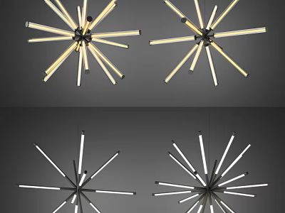 Contemporary Radial Chandelier With Slim Light Tubes And Metallic Frame Design 3d model