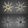Contemporary Radial Chandelier With Slim Light Tubes And Metallic Frame Design