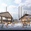Vibrant Urban Commercial Street With Modern Buildings Shops And Busy Pedestrian Crowds