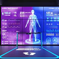 Healthcare Innovation Exhibition Hall Featuring Medical Tech Human Body Model Data Charts And Interactive Floor