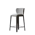 Modern Gray Fabric Bar Stool With Padded Seat Backrest And Black Metal Legs