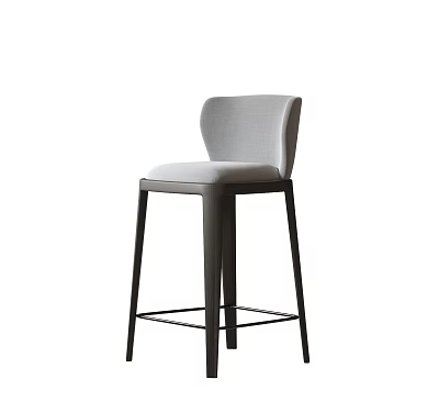 Modern Gray Fabric Bar Stool With Padded Seat Backrest And Black Metal Legs 3d model