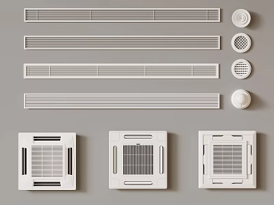 White Ventilation Grilles And Air Vents In Various Shapes For Ceiling And Wall Use 3d model