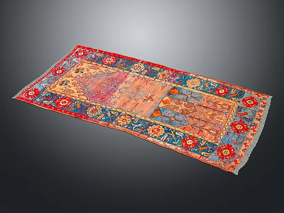 Traditional Multicolored Handmade Rug With Intricate Patterns And Floral Borders For Living Room Decor 3d model