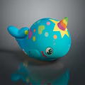 Cute Blue Whale Game Movie Character With Colorful Polka Dots And Star Decorated Unicorn Horn