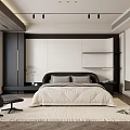 Modern Bedroom Interior Design With King Bed Built in Wardrobe Spotlights And Area Rug