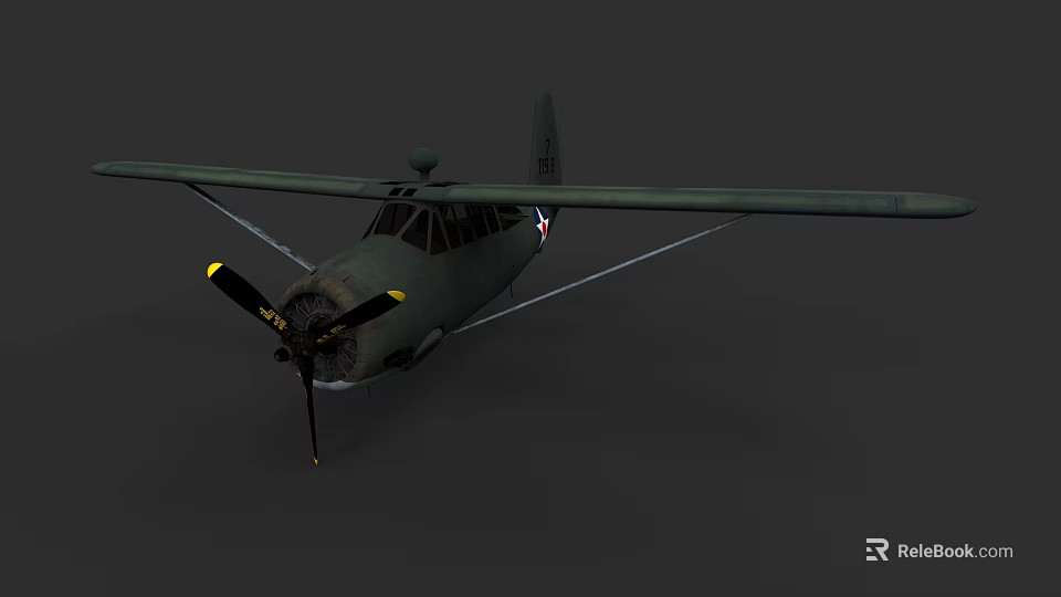 Detailed 3D Model of Green Airplane With Propeller on Gray Background 3d model 