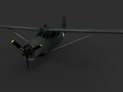 Detailed 3D Model of Green Airplane With Propeller on Gray Background 3d model