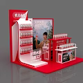 Tobacco And Alcohol Store With Red Display Stand Bottled Water Advertising Board And Character