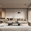 Elegant Modern Living Room Interior With Beige Sofa Floor Lamp Coffee Table And Bookshelf