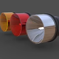 Set of Three Colored Warning Lights Yellow Red Silver Rotating Emergency Indicators