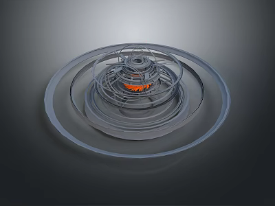Abstract Landscape With Concentric Circles Orange Center And Gray Tones Gradient Background 3d model