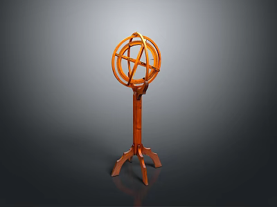 Vintage Wooden Armillary Sphere With Ornate Circular Rings And Tripod Stand 3d model