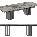 Modern Sleek Dining Table With White Marble Tabletop And Black Metal Legs 3d model