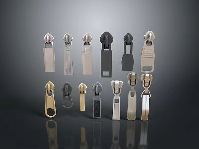 Various Metal Zipper Pulls With Different Colors And Assorted Styles For Household Supplies 3d model