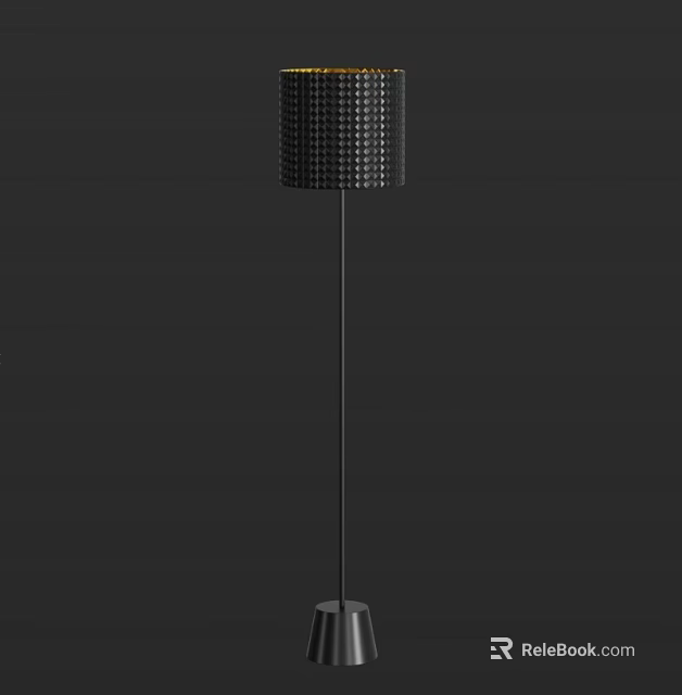 Modern Black Floor Lamp With Grid Patterned Lampshade And Slim Metal Pole 3d model