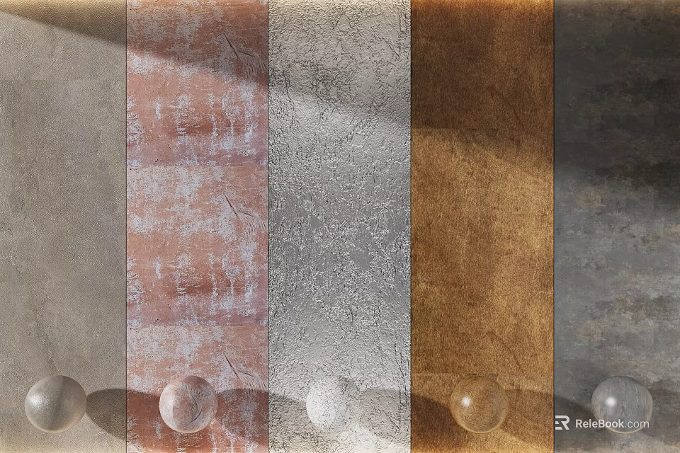 Textured Background Wall Material Samples In Various Colors With Decorative Balls 3d model 