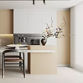 Modern Kitchen Interior With Wood And White Cabinetry Counter Island Seating And Ceiling Lighting