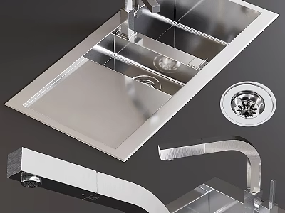 Stainless Steel Kitchen Sink Double Bowl With Faucet And Drain Design 3d model