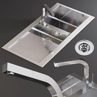 Stainless Steel Kitchen Sink Double Bowl With Faucet And Drain Design 3d model