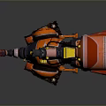 Playful Orange Black Mechanical Creature With Barrel Body Antenna Wheels And Gears