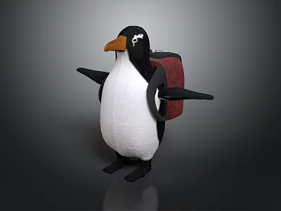 Penguin Plush Toy With Black And White Body Carrying Red Backpack 3d model