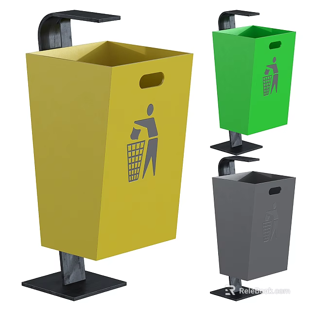 Colorful Recycling Waste Bins With Yellow Green Gray Colors And Sorting Icons 3d model 