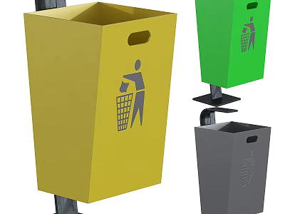 Colorful Recycling Waste Bins With Yellow Green Gray Colors And Sorting Icons 3d model
