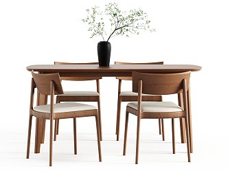 New Chinese Dining Table and Chair Log Dining Table Dining Chair Desktop Ornaments 3d model