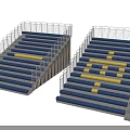 Public Tiered Stadium Chairs In Blue Featuring Yellow Stripes And Railings
