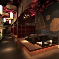 Traditional Japanese Restaurant Interior With Tatami Seating Decorative Screens And Hanging Lanterns