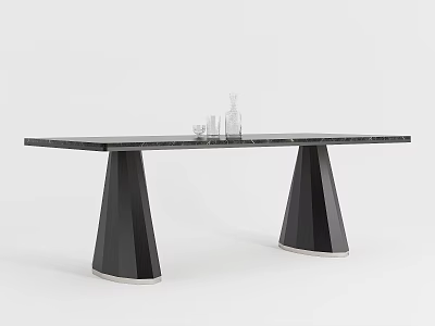 Modern Elegant Black Dining Table With Geometric Base Glass Top And Minimalist Design 3d model