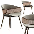 Modern Comfortable Leisure Chair With Gray Fabric And Woven Rattan Back And Wooden Legs
