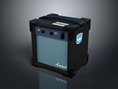 Marshall Portable Speaker With Black Blue Design And Control Panel Sticker 3d model